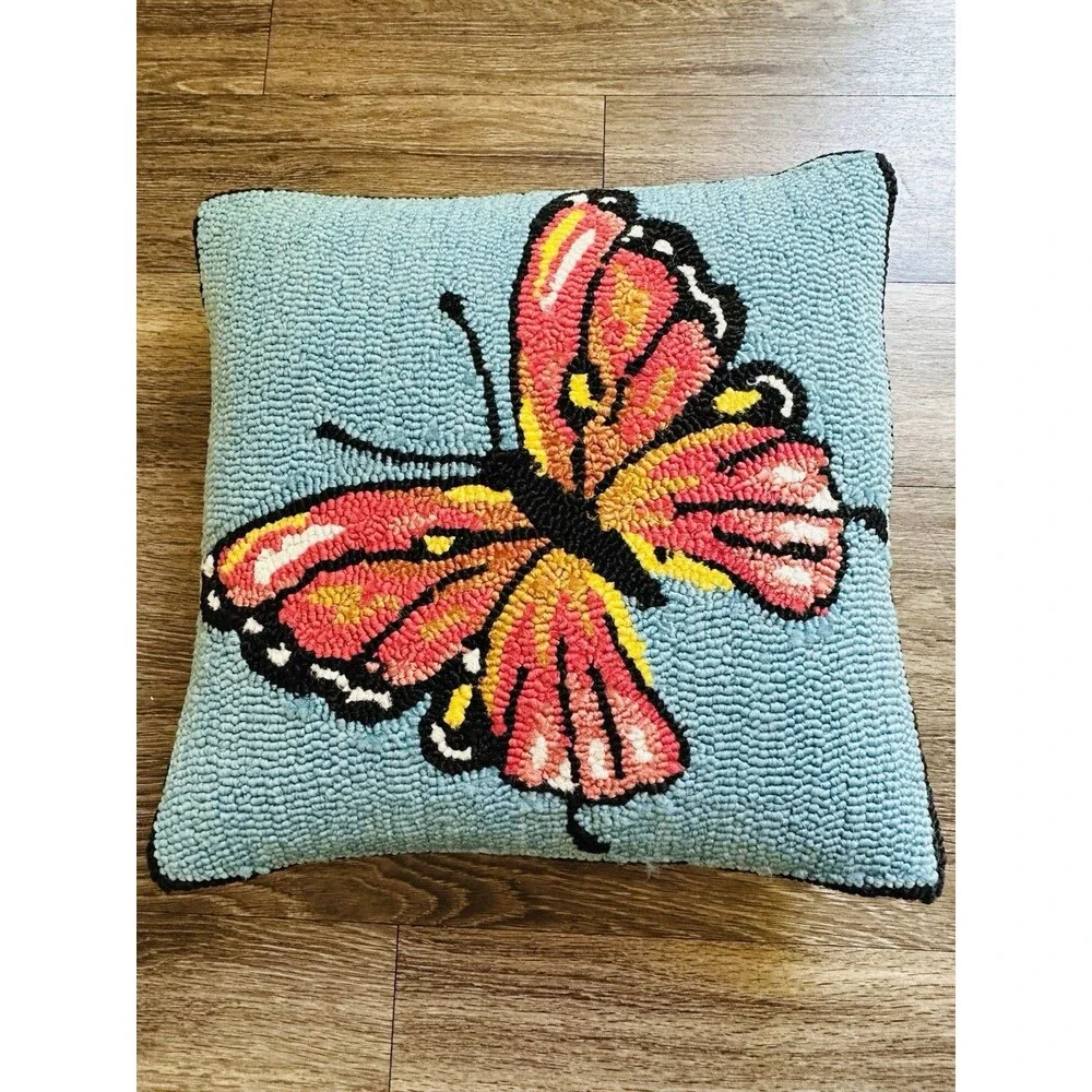 Wayfier Monarch Butterfly Throw Pillow Blue Orange Garden Embroidered Fairy